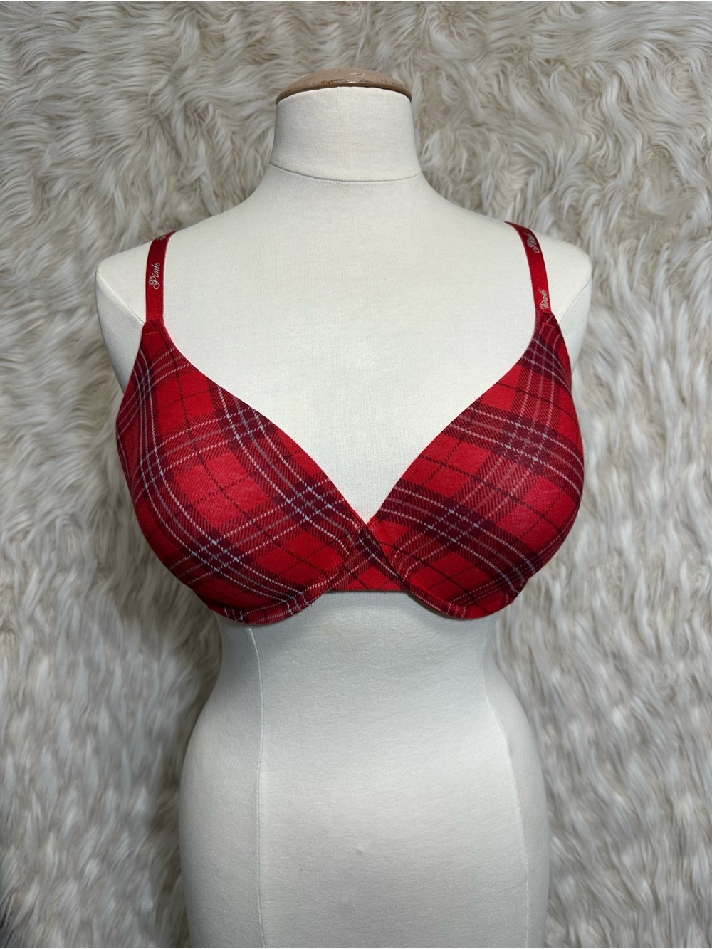 PINK Victoria’s Secret Red Plaid Wear Everywhere Lightly Lined Bra 38DD
